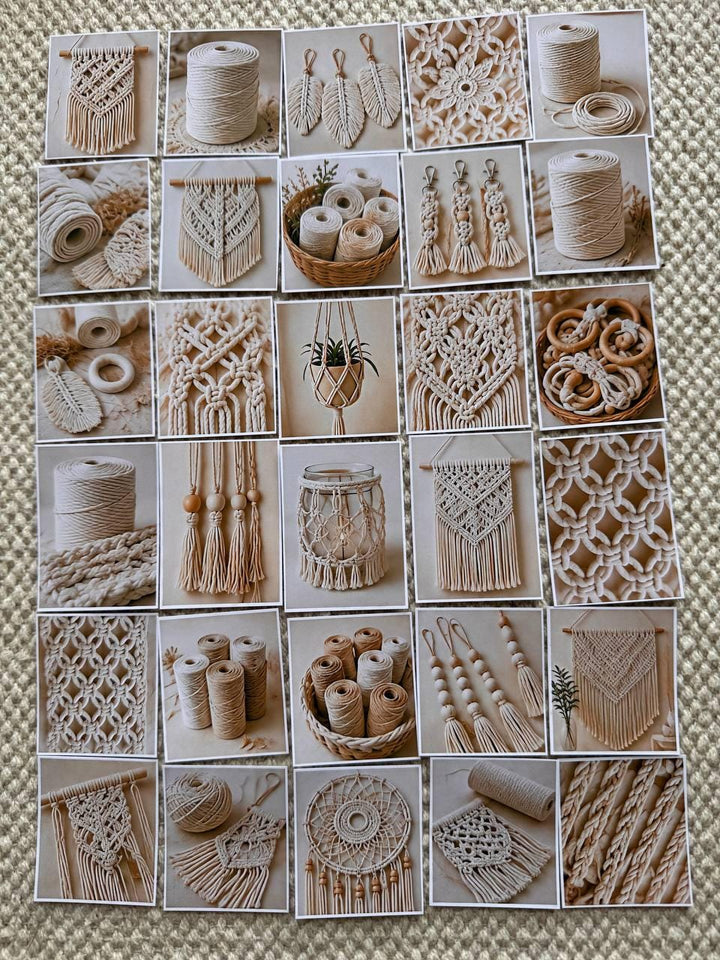 Set of 30 Macrame Stickers Set, Boho Scrapbook Stickers, Neutral Aesthetic Planner Stickers, Craft Room Decor Stickers,Junk Journal Supplies