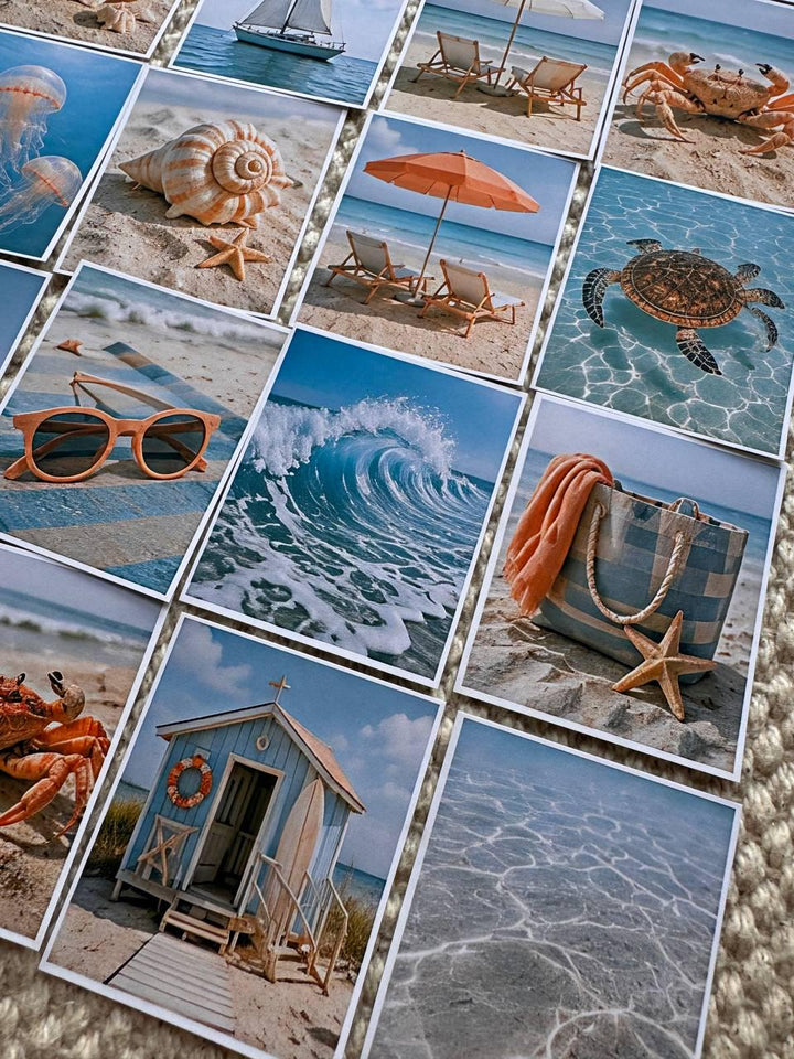 Set of 30 Beach Summer Stickers Set, Coastal Scrapbook Stickers, Ocean Journal, Sea Life Planner Stickers, Tropical Beach Scrapbooking