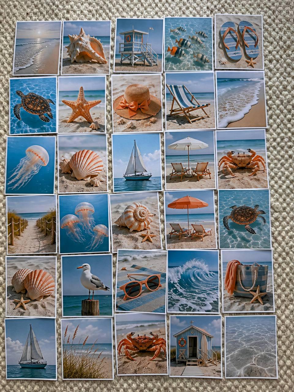 Set of 30 Beach Summer Stickers Set, Coastal Scrapbook Stickers, Ocean Journal, Sea Life Planner Stickers, Tropical Beach Scrapbooking
