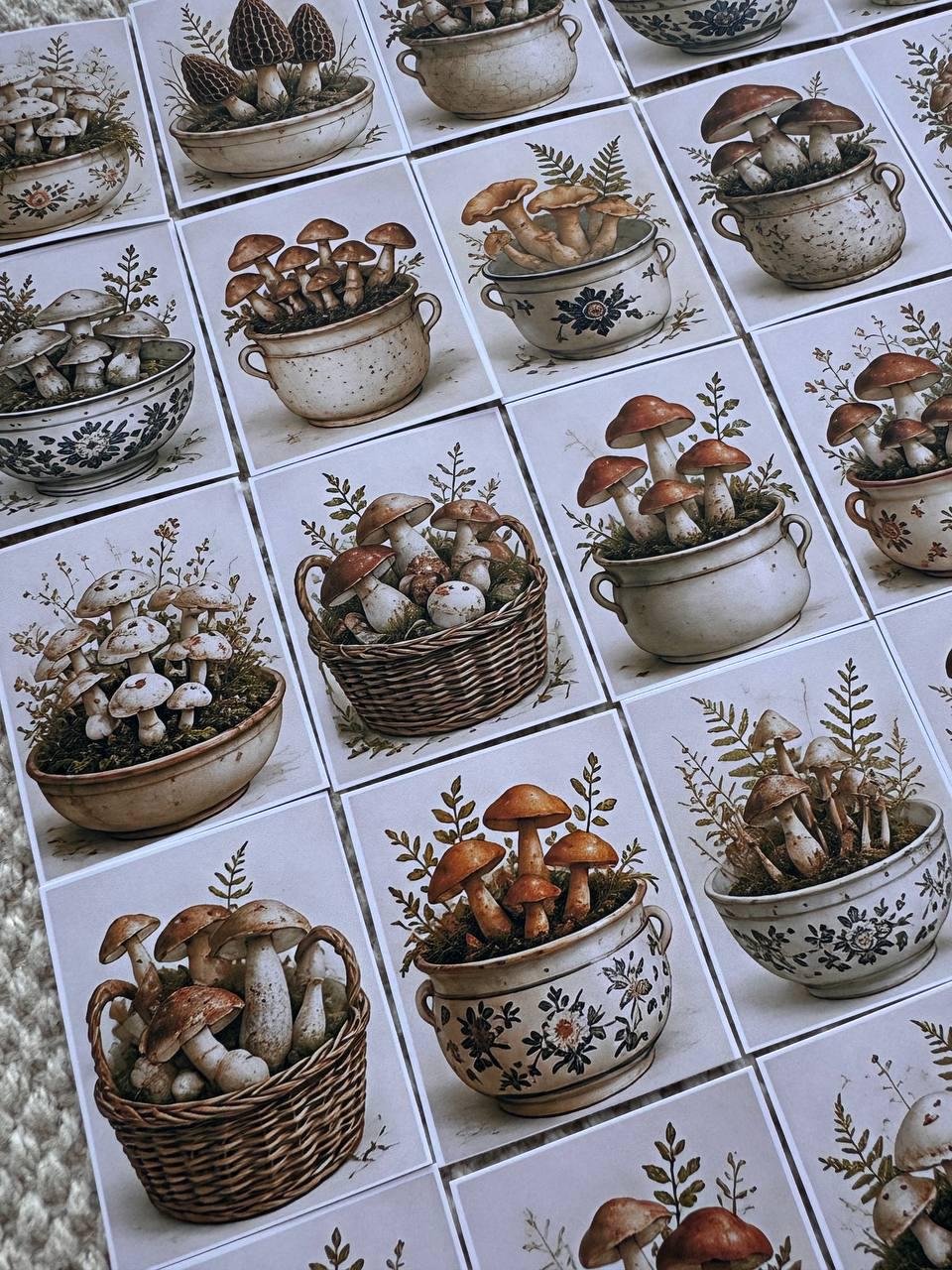 Set of 30 Vintage Mushroom Stickers Set, Cottagecore Scrapbook Stickers, Forest Mushroom Planner Stickers, Botanical Journal,Autumn Ephemera