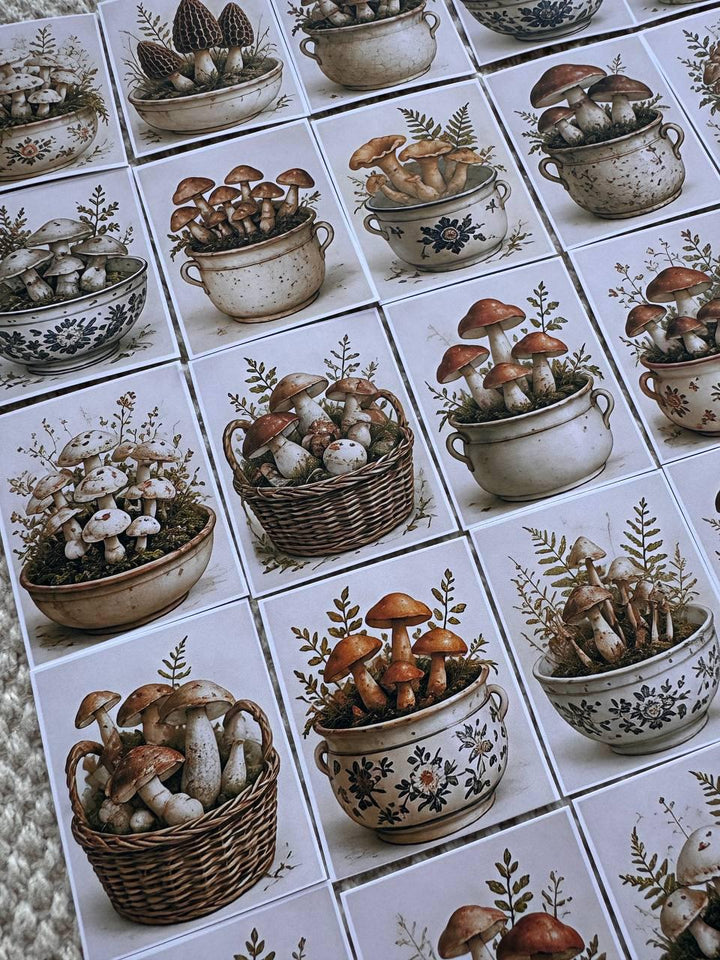 Set of 30 Vintage Mushroom Stickers Set, Cottagecore Scrapbook Stickers, Forest Mushroom Planner Stickers, Botanical Journal,Autumn Ephemera