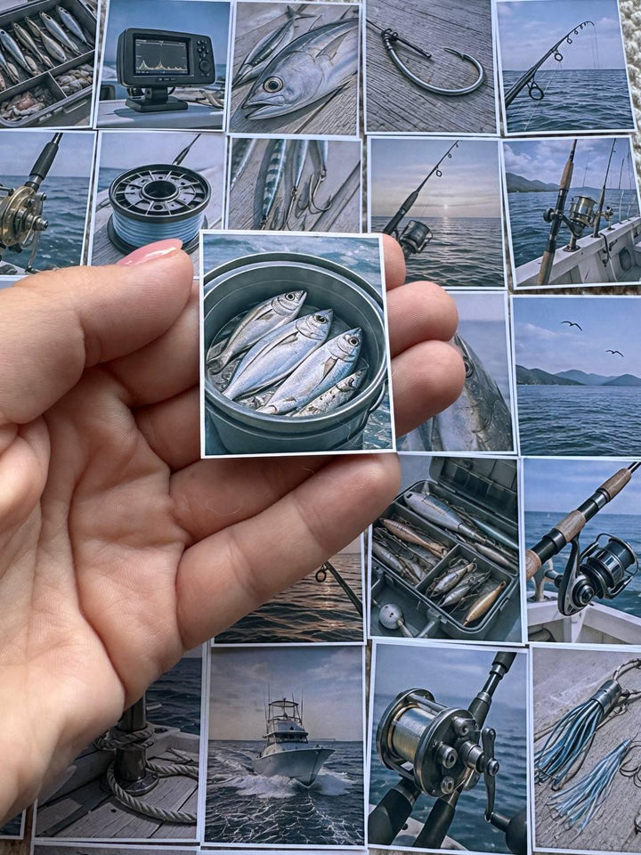 Set of 30 Fishing Stickers Set, Vintage Fishing Scrapbook Stickers, Angler Journal Stickers, Nautical Planner, Ocean Fishing Ephemera Pack