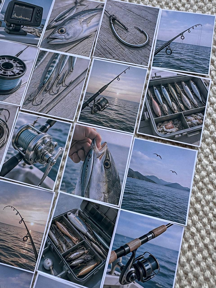 Set of 30 Fishing Stickers Set, Vintage Fishing Scrapbook Stickers, Angler Journal Stickers, Nautical Planner, Ocean Fishing Ephemera Pack