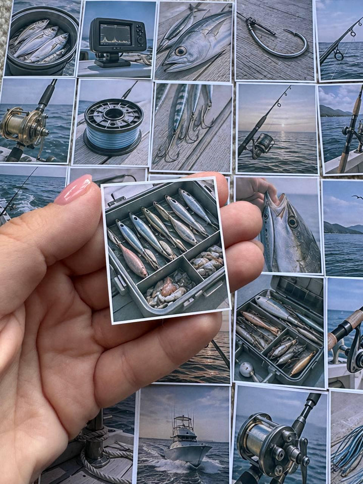 Set of 30 Fishing Stickers Set, Vintage Fishing Scrapbook Stickers, Angler Journal Stickers, Nautical Planner, Ocean Fishing Ephemera Pack