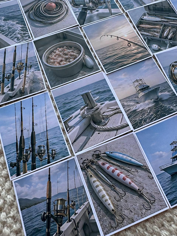 Set of 30 Fishing Stickers Set, Vintage Fishing Scrapbook Stickers, Angler Journal Stickers, Nautical Planner, Ocean Fishing Ephemera Pack