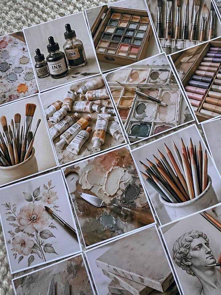 Set of 30 Artist Studio Stickers Set,Vintage Art Supply Stickers,Painting Scrapbook Stickers, Creative Journal,Watercolour Art Ephemera Pack