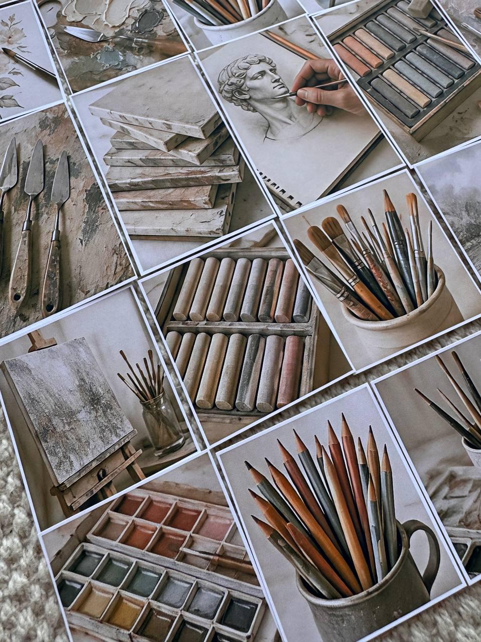 Set of 30 Artist Studio Stickers Set,Vintage Art Supply Stickers,Painting Scrapbook Stickers, Creative Journal,Watercolour Art Ephemera Pack