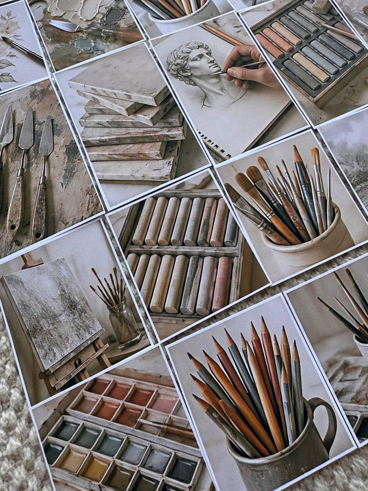 Set of 30 Artist Studio Stickers Set,Vintage Art Supply Stickers,Painting Scrapbook Stickers, Creative Journal,Watercolour Art Ephemera Pack