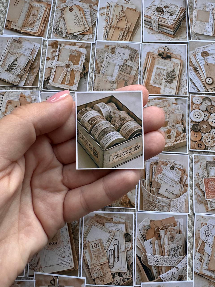Set of 30 Vintage Junk Journal Stickers Set, Beige Ephemera Scrapbook Stickers, Neutral Journal, Antique Paper Craft, Cottagecore Ephemera