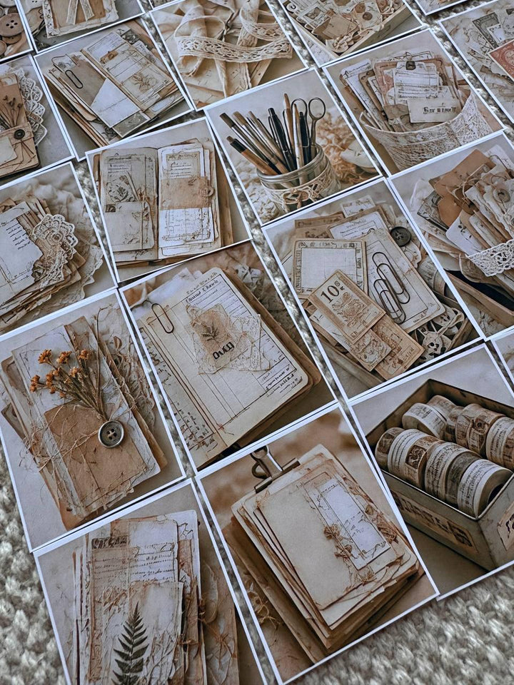 Set of 30 Vintage Junk Journal Stickers Set, Beige Ephemera Scrapbook Stickers, Neutral Journal, Antique Paper Craft, Cottagecore Ephemera