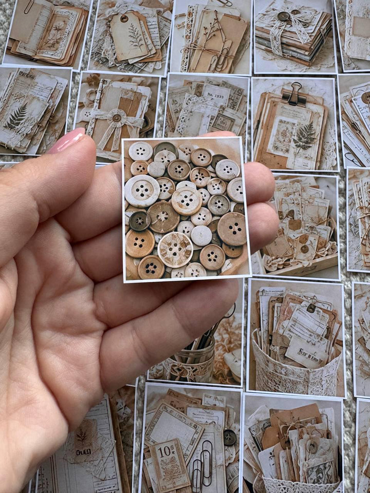 Set of 30 Vintage Junk Journal Stickers Set, Beige Ephemera Scrapbook Stickers, Neutral Journal, Antique Paper Craft, Cottagecore Ephemera