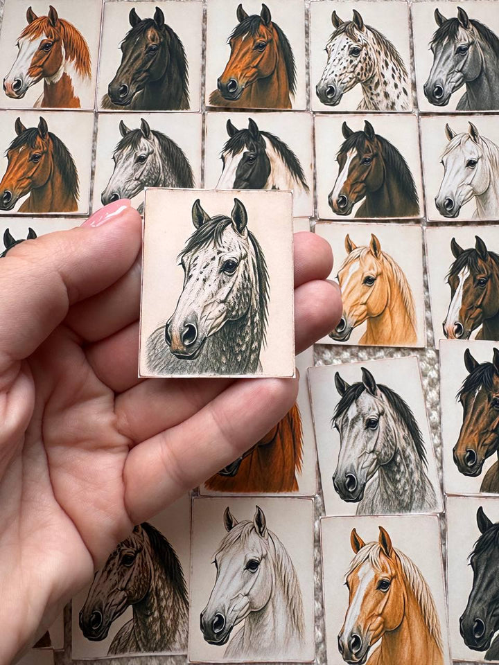 Set of 30 Horse Stickers Set, Vintage Horse Portrait Stickers, Equestrian Scrapbook Stickers, Horse Lover Journal Stickers, Farmhouse Animal