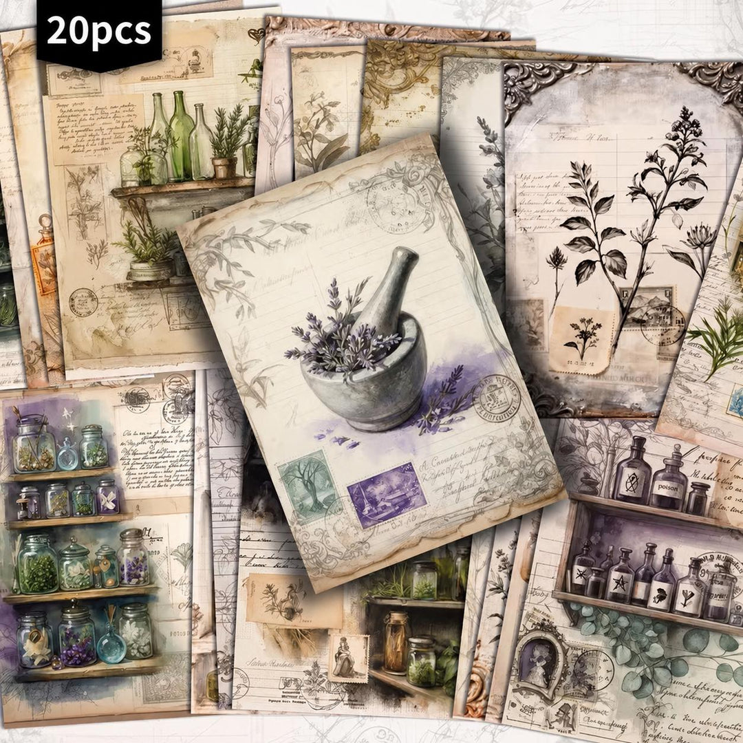 Set of 20 Vintage Apothecary Journal Cards, Botanical Ephemera, Junk Journal Scrapbook Cards, Cottagecore Paper Pack, Herbal Vintage Collage