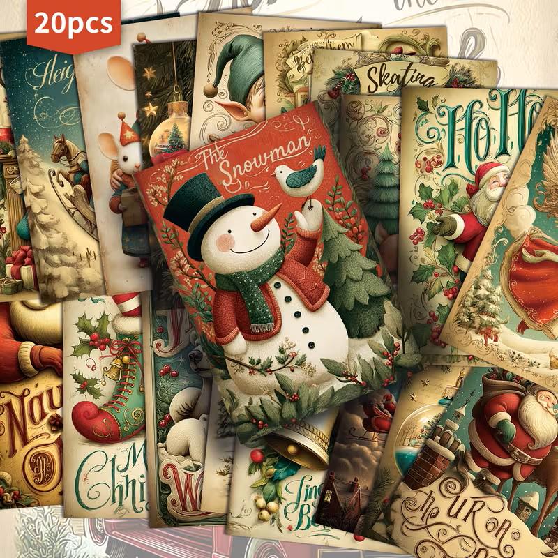 Set of 20 Vintage Christmas Journal Cards, Retro Holiday Ephemera Set, Christmas Scrapbook, Junk Journal Paper Pack,Cottagecore Xmas Collage