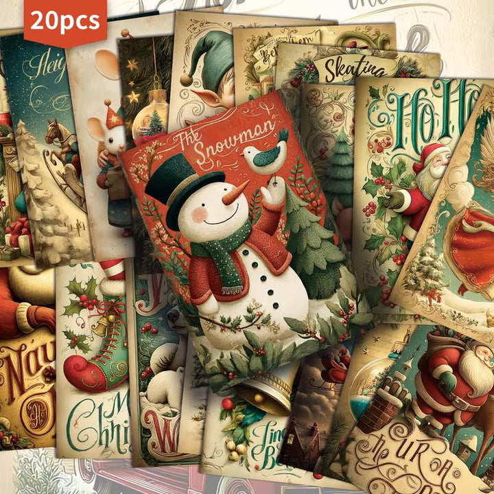 Set of 20 Vintage Christmas Journal Cards, Retro Holiday Ephemera Set, Christmas Scrapbook, Junk Journal Paper Pack,Cottagecore Xmas Collage