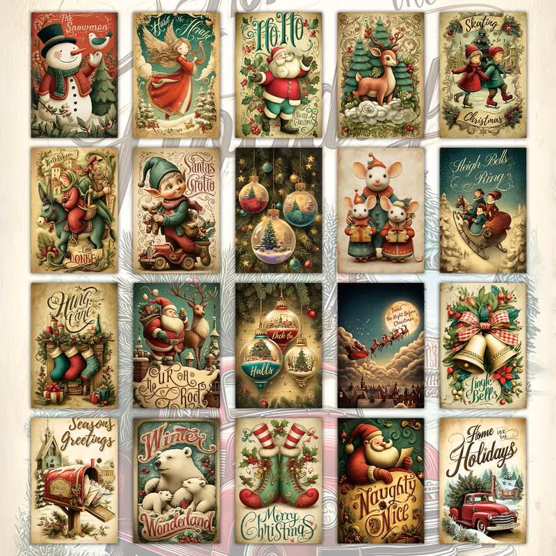 Set of 20 Vintage Christmas Journal Cards, Retro Holiday Ephemera Set, Christmas Scrapbook, Junk Journal Paper Pack,Cottagecore Xmas Collage