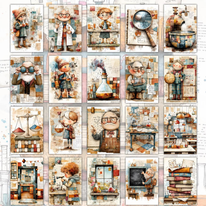 Set of 20 Science Journal Cards, Chemistry Ephemera Pack, STEM Scrapbook Cards, Laboratory Junk Journal Kit, Scientist Collage Cards