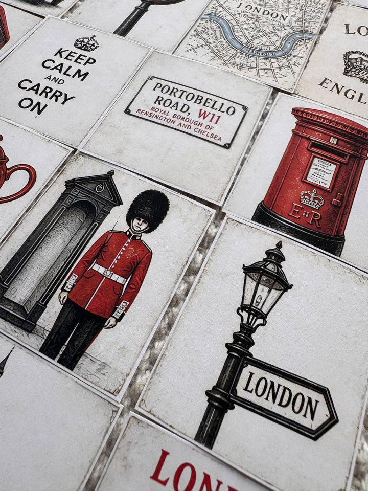 Set of 30 London Vintage Stickers, UK Travel Scrapbook Stickers, British Ephemera Pack, London Journal Stickers, Red Bus and Telephone Box