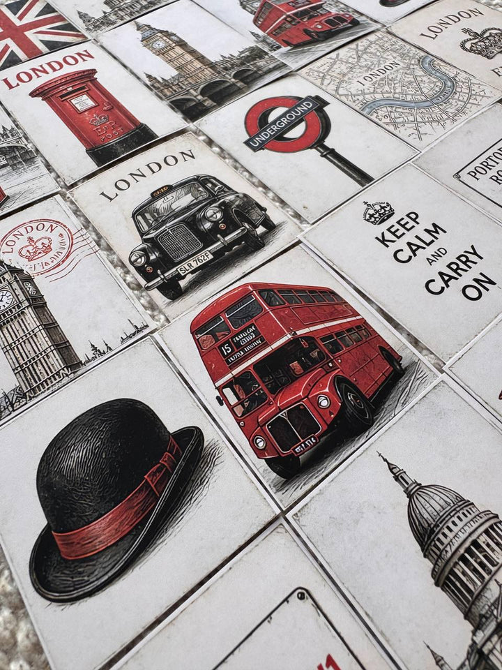 Set of 30 London Vintage Stickers, UK Travel Scrapbook Stickers, British Ephemera Pack, London Journal Stickers, Red Bus and Telephone Box