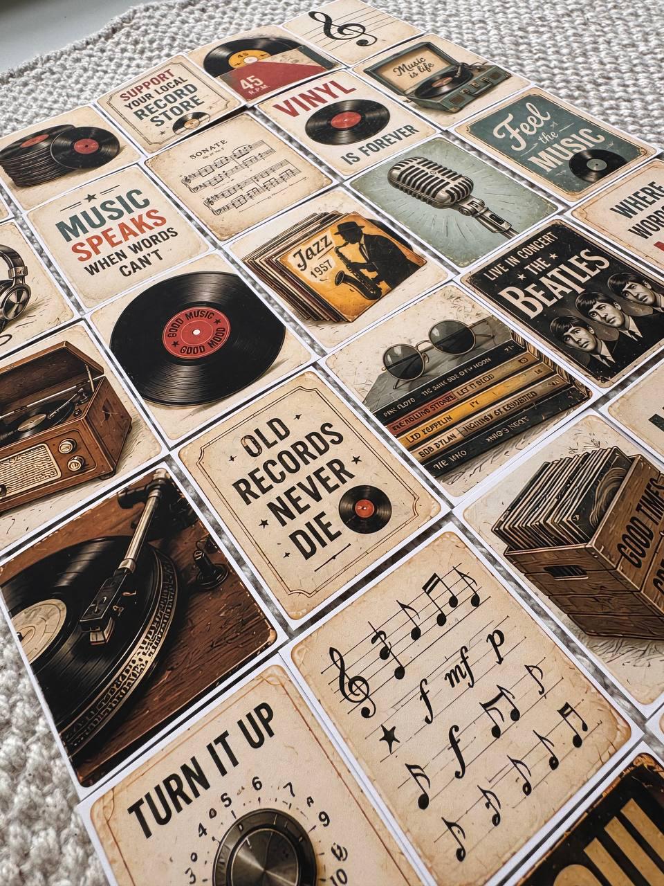 Set of 30 Vintage Music Stickers, Vinyl Record Stickers, Retro Music Journal Stickers, Rock and Roll Scrapbook, Music Lover Sticker Pack