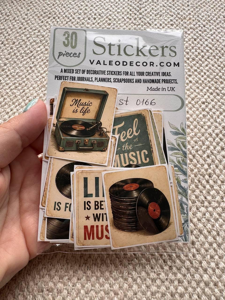 Set of 30 Vintage Music Stickers, Vinyl Record Stickers, Retro Music Journal Stickers, Rock and Roll Scrapbook, Music Lover Sticker Pack