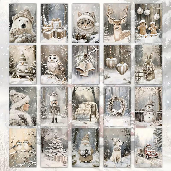 Set of 20 Winter Journal Cards, Christmas Ephemera Pack, Neutral Winter Scrapbook Cards, Snowy Animal Junk Journal Kit, Cottagecore Winter