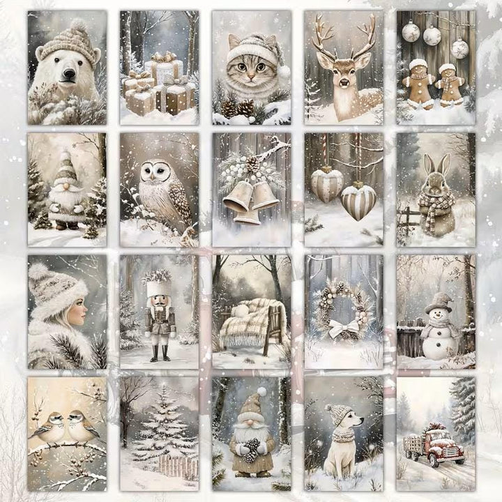 Set of 20 Winter Journal Cards, Christmas Ephemera Pack, Neutral Winter Scrapbook Cards, Snowy Animal Junk Journal Kit, Cottagecore Winter