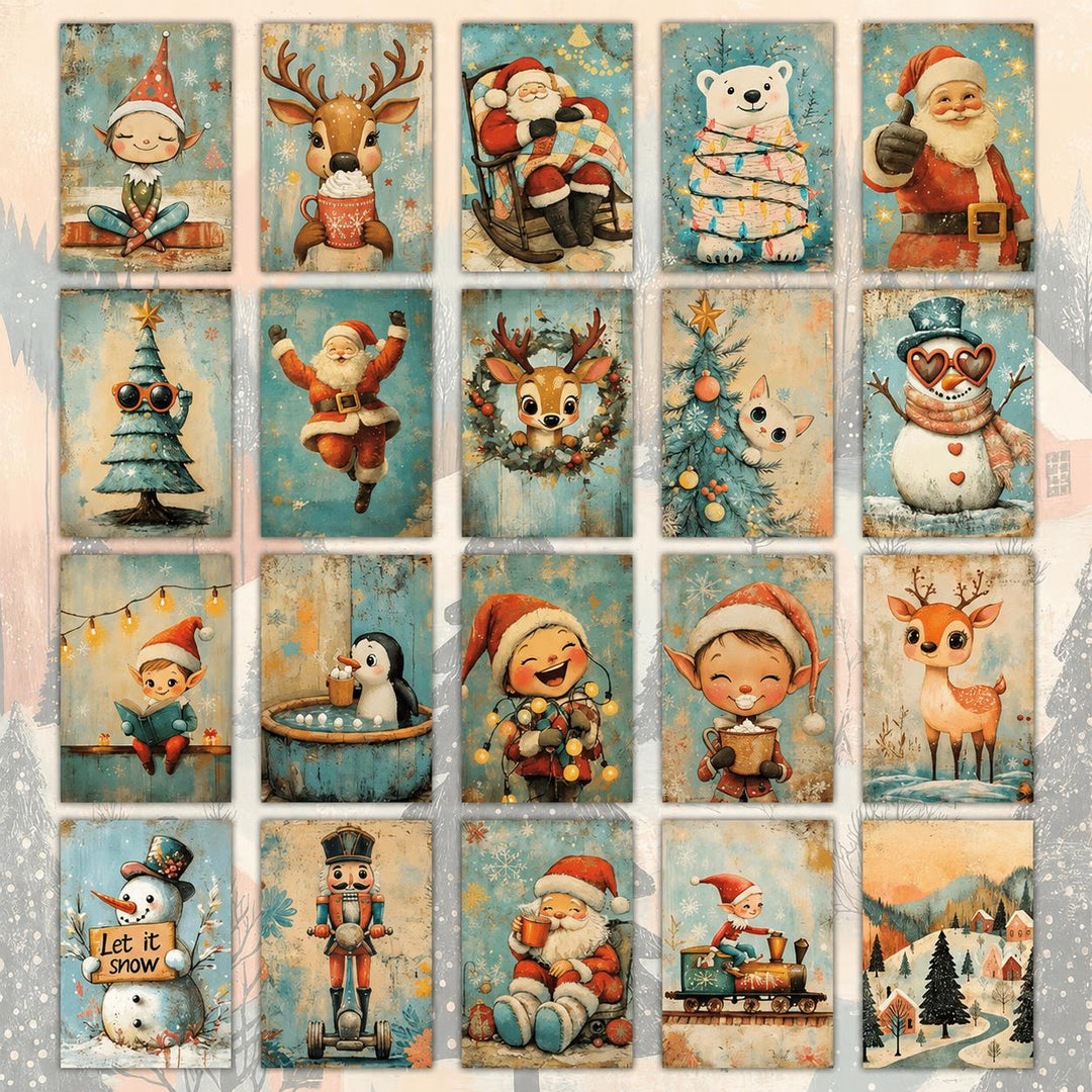 Set of 20 Cute Christmas Journal Cards, Whimsical Holiday Ephemera Pack, Vintage Xmas Scrapbook Cards, Cute Winter Junk Journal Kit