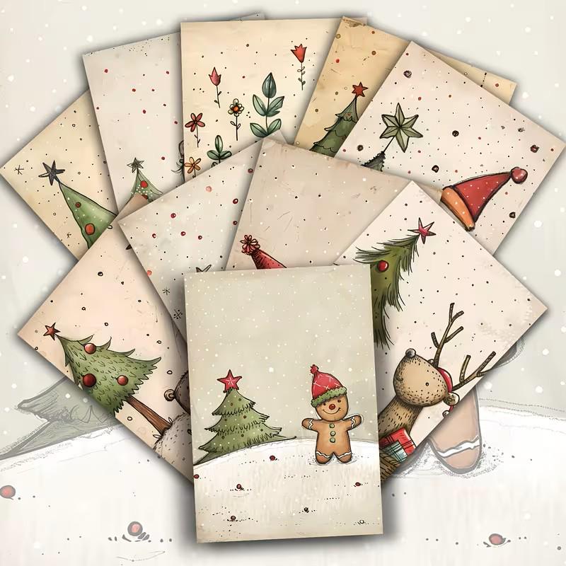 Set of 20 Cute Christmas Journal Cards Set, Whimsical Holiday Ephemera, Scandinavian Xmas Scrapbook Cards, Winter Junk Journal Kit, Nordic