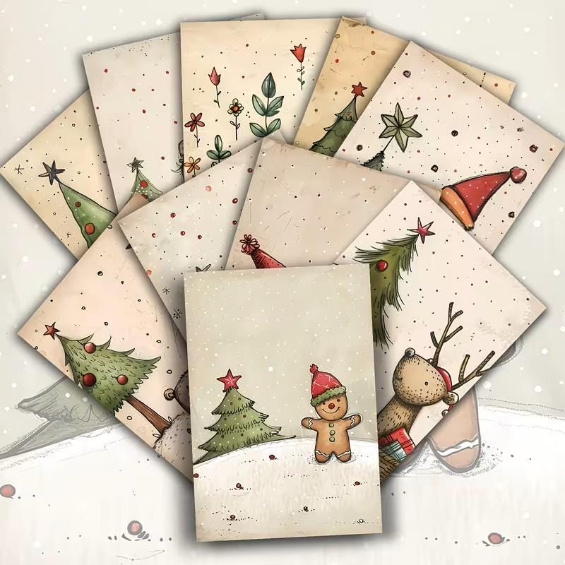 Set of 20 Cute Christmas Journal Cards Set, Whimsical Holiday Ephemera, Scandinavian Xmas Scrapbook Cards, Winter Junk Journal Kit, Nordic