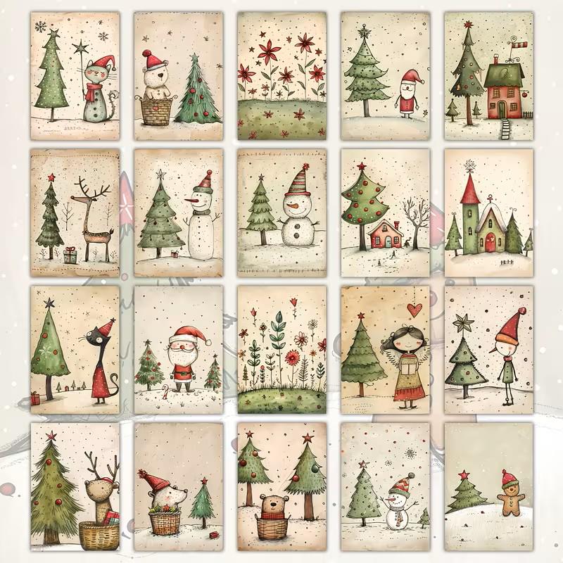 Set of 20 Cute Christmas Journal Cards Set, Whimsical Holiday Ephemera, Scandinavian Xmas Scrapbook Cards, Winter Junk Journal Kit, Nordic