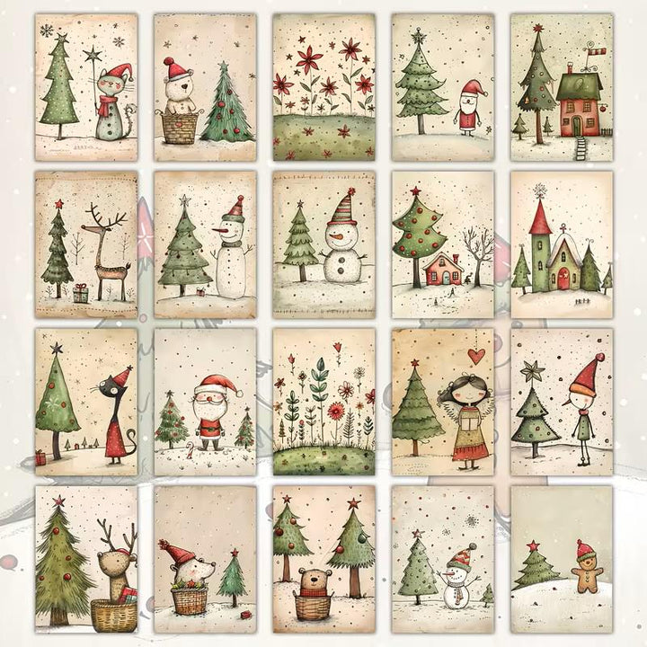Set of 20 Cute Christmas Journal Cards Set, Whimsical Holiday Ephemera, Scandinavian Xmas Scrapbook Cards, Winter Junk Journal Kit, Nordic