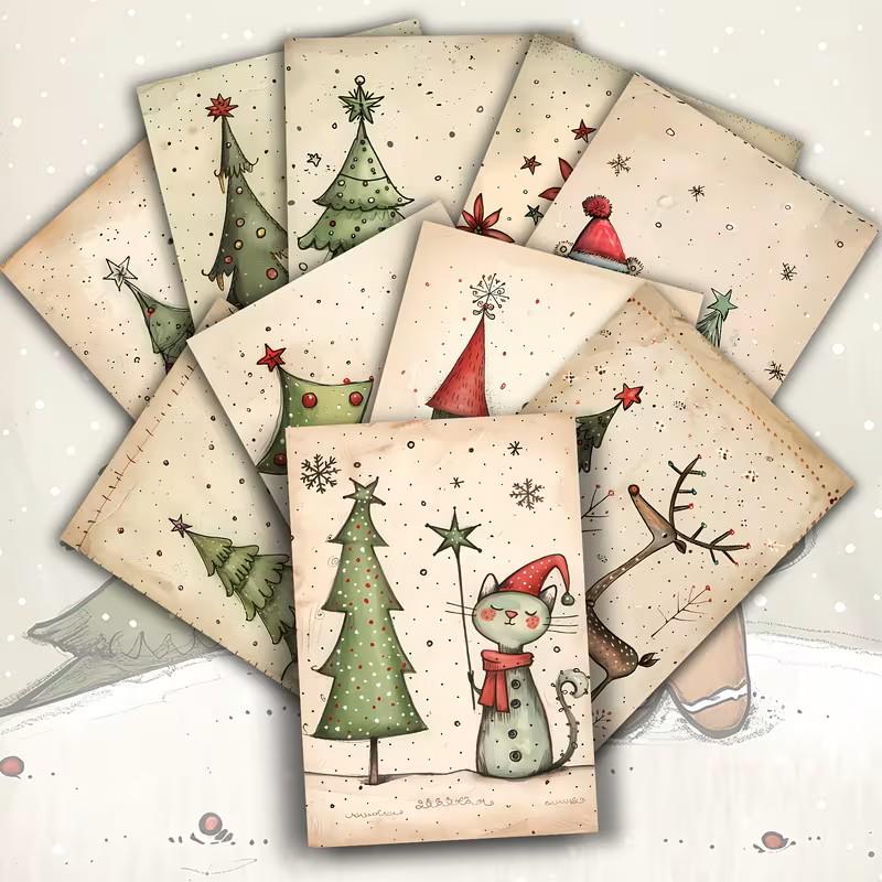 Set of 20 Cute Christmas Journal Cards Set, Whimsical Holiday Ephemera, Scandinavian Xmas Scrapbook Cards, Winter Junk Journal Kit, Nordic