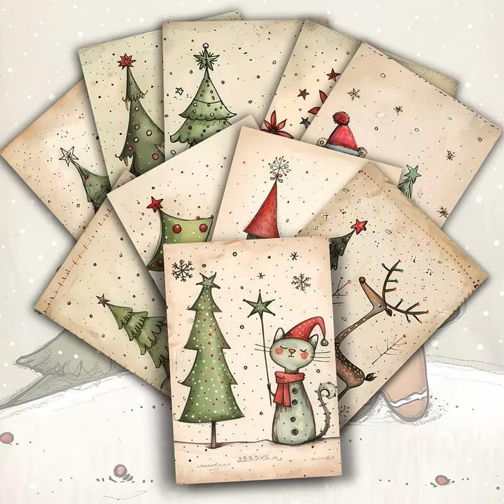 Set of 20 Cute Christmas Journal Cards Set, Whimsical Holiday Ephemera, Scandinavian Xmas Scrapbook Cards, Winter Junk Journal Kit, Nordic