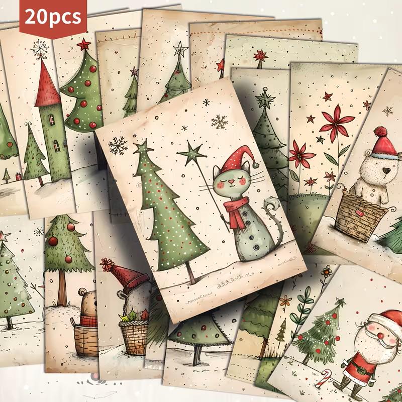 Set of 20 Cute Christmas Journal Cards Set, Whimsical Holiday Ephemera, Scandinavian Xmas Scrapbook Cards, Winter Junk Journal Kit, Nordic