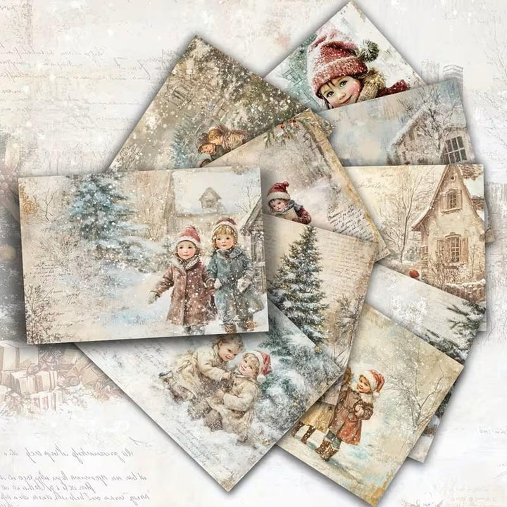 Set of 20 Vintage Winter Journal Cards Set, Victorian Christmas Ephemera, Snowy Children Junk Journal Cards,Cottagecore Winter Scrapbook Kit