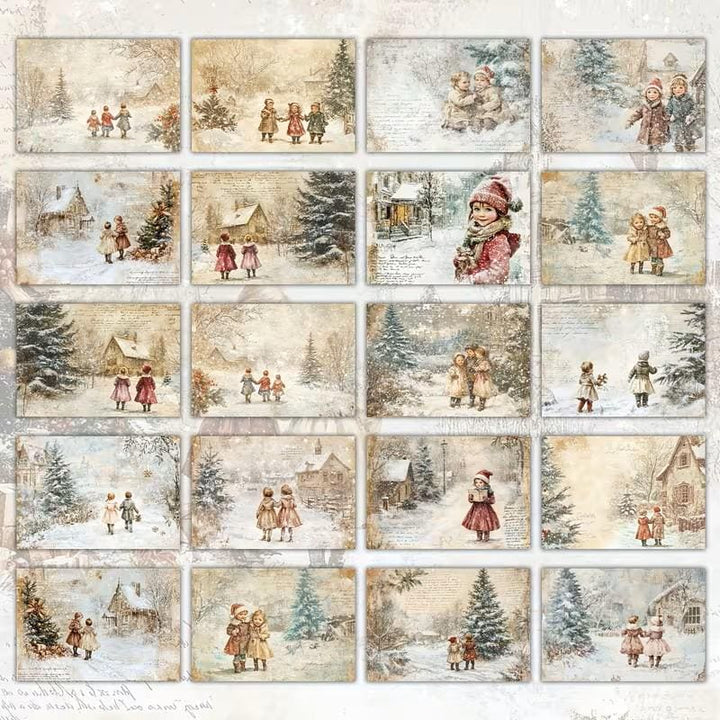 Set of 20 Vintage Winter Journal Cards Set, Victorian Christmas Ephemera, Snowy Children Junk Journal Cards,Cottagecore Winter Scrapbook Kit