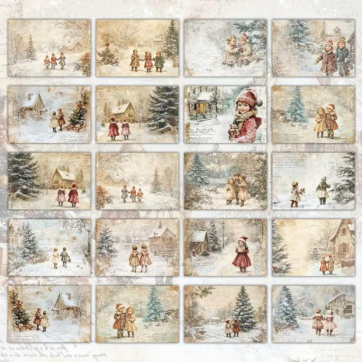 Set of 20 Vintage Winter Journal Cards Set, Victorian Christmas Ephemera, Snowy Children Junk Journal Cards,Cottagecore Winter Scrapbook Kit