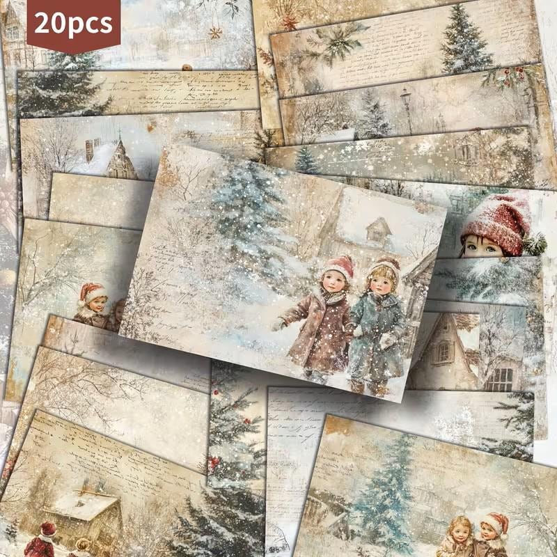 Set of 20 Vintage Winter Journal Cards Set, Victorian Christmas Ephemera, Snowy Children Junk Journal Cards,Cottagecore Winter Scrapbook Kit