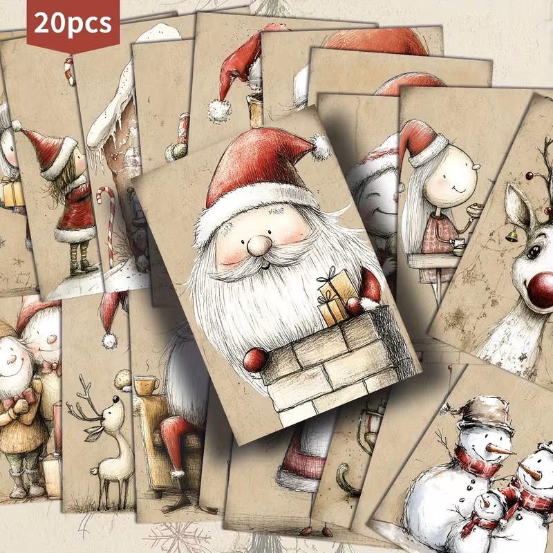 Set of 20 Cute Nordic Christmas Journal Cards, Scandinavian Xmas Ephemera Set, Whimsical Santa Scrapbook Cards, Cozy Winter Junk Journal Kit