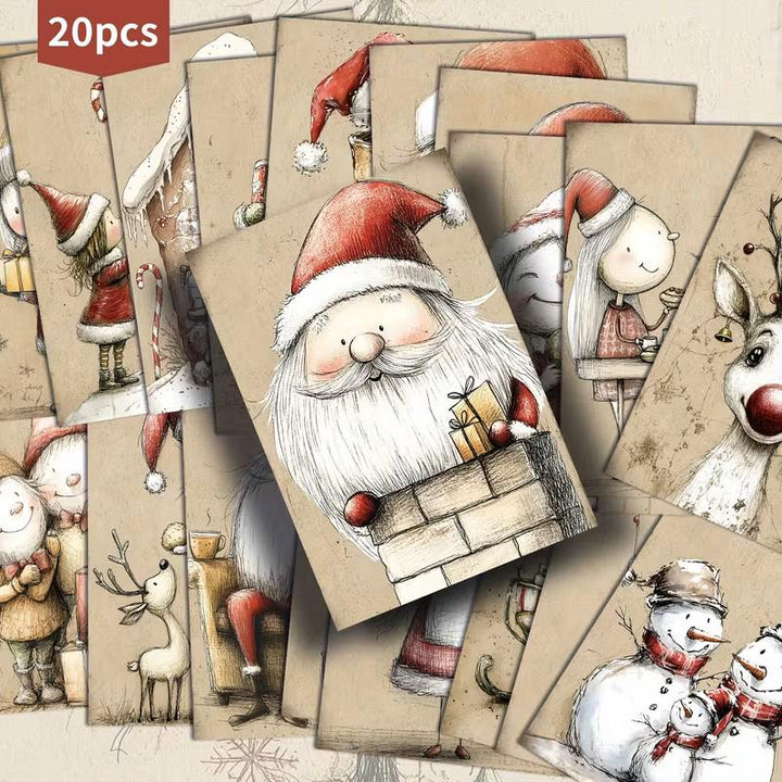 Set of 20 Cute Nordic Christmas Journal Cards, Scandinavian Xmas Ephemera Set, Whimsical Santa Scrapbook Cards, Cozy Winter Junk Journal Kit