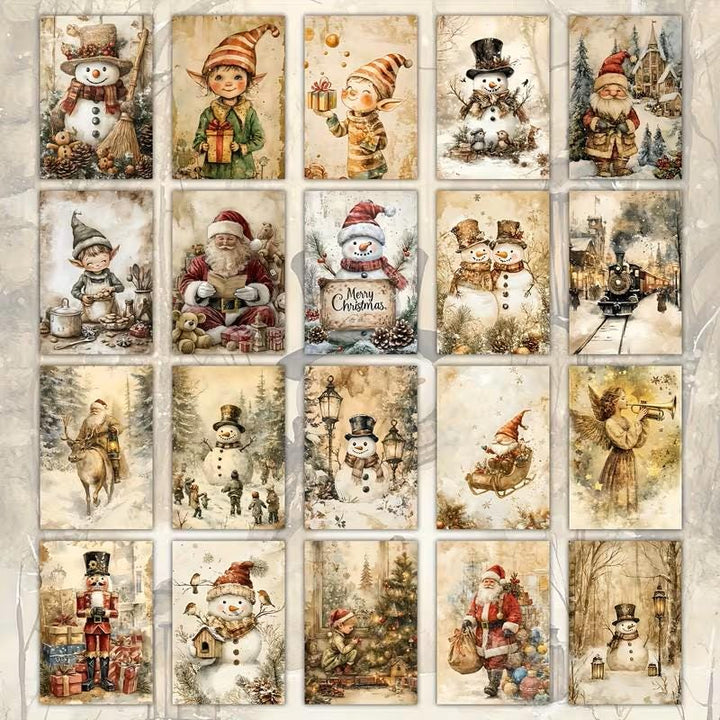 Set of 20 Vintage Christmas Journal Cards, Winter Wonderland Ephemera Pack, Snowman Santa Junk Journal Cards, Cozy Holiday Scrapbook Set
