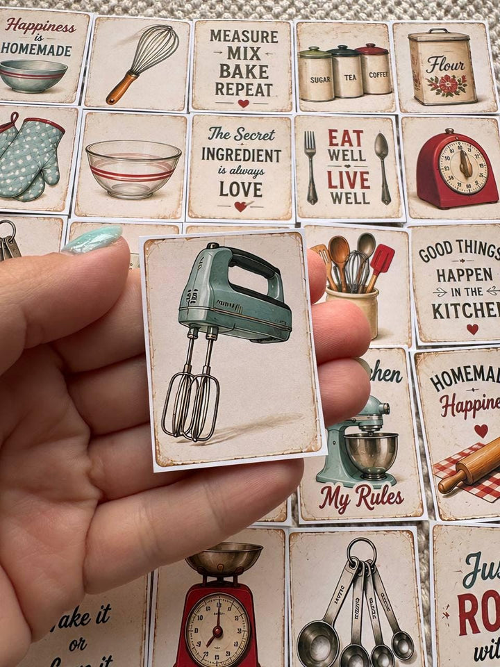 Set of 30 Vintage Kitchen Stickers, Retro Baking Stickers, Cottage Kitchen Journal Stickers, Baking Scrapbook , Kitchen Decor Sticker Pack