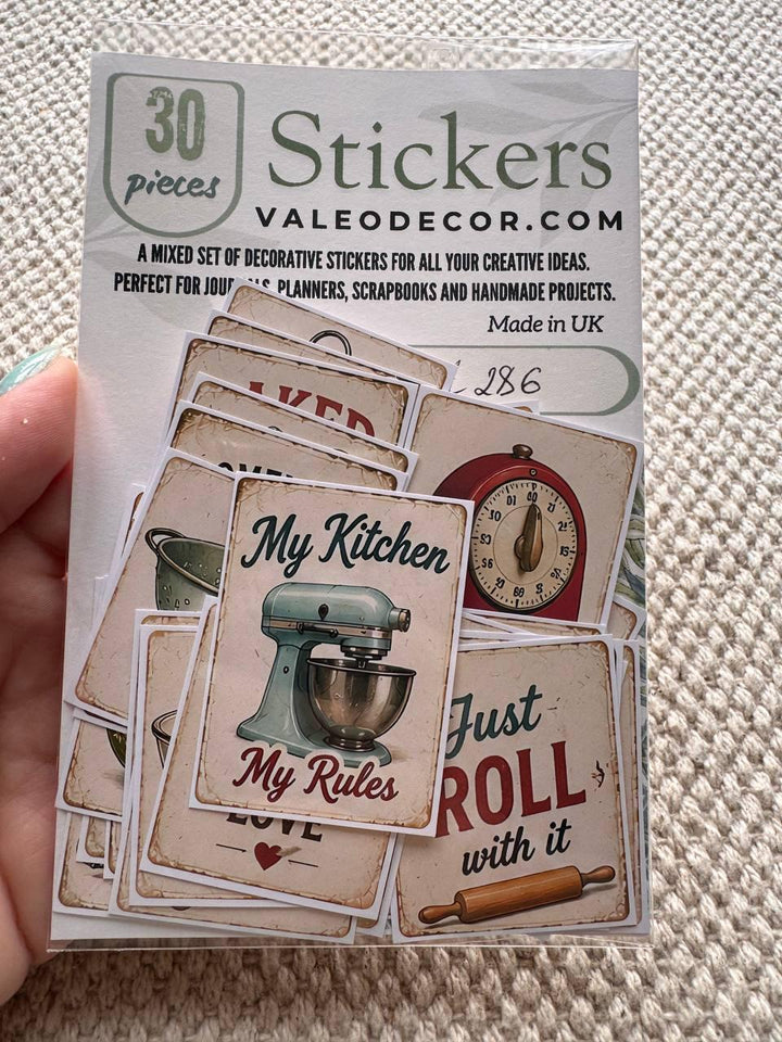 Set of 30 Vintage Kitchen Stickers, Retro Baking Stickers, Cottage Kitchen Journal Stickers, Baking Scrapbook , Kitchen Decor Sticker Pack