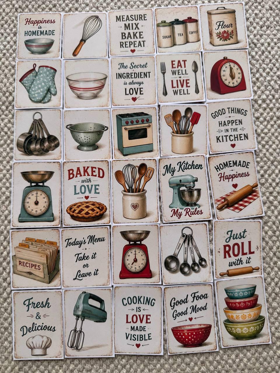 Set of 30 Vintage Kitchen Stickers, Retro Baking Stickers, Cottage Kitchen Journal Stickers, Baking Scrapbook , Kitchen Decor Sticker Pack
