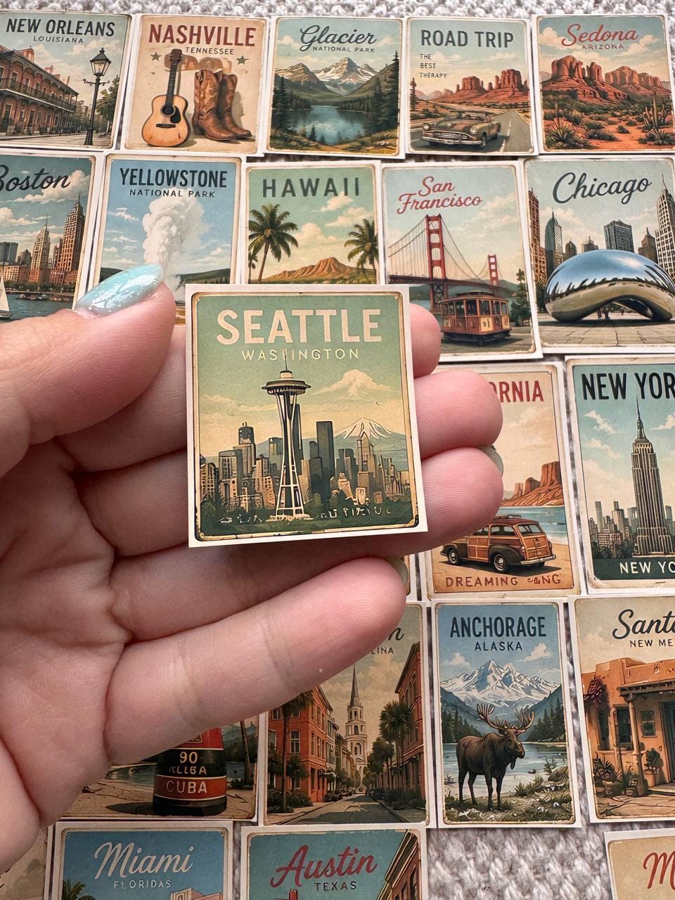 Set of 30 USA Travel Stickers Set, America Vintage Stickers, Road Trip Scrapbook Stickers, USA Journal Sticker Pack, Retro Travel Die Cuts
