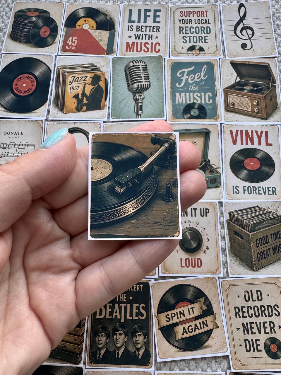 30 Vintage Music Stickers, Vinyl Record, Retro Journal, Rock and Roll Scrapbook Pack