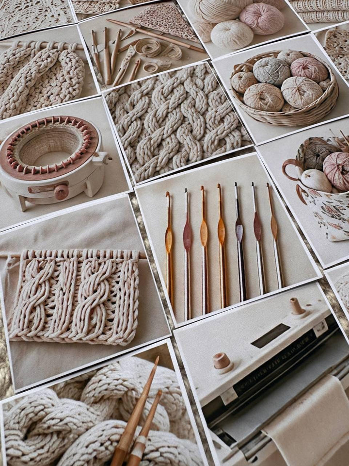 Set of 30 Crochet Stickers Set, Knitting Scrapbook Stickers, Yarn Lover Die Cuts, Neutral Craft Stickers, Cozy Journal Ephemera Pack