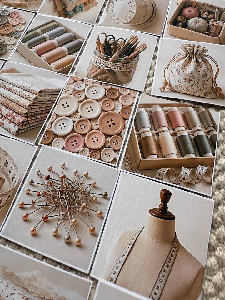 Set of 30 Sewing Stickers Set, Vintage Sewing Die Cuts, Neutral Craft Stickers, Sewing Journal Ephemera, Scrapbook Sewing Supplies Pack