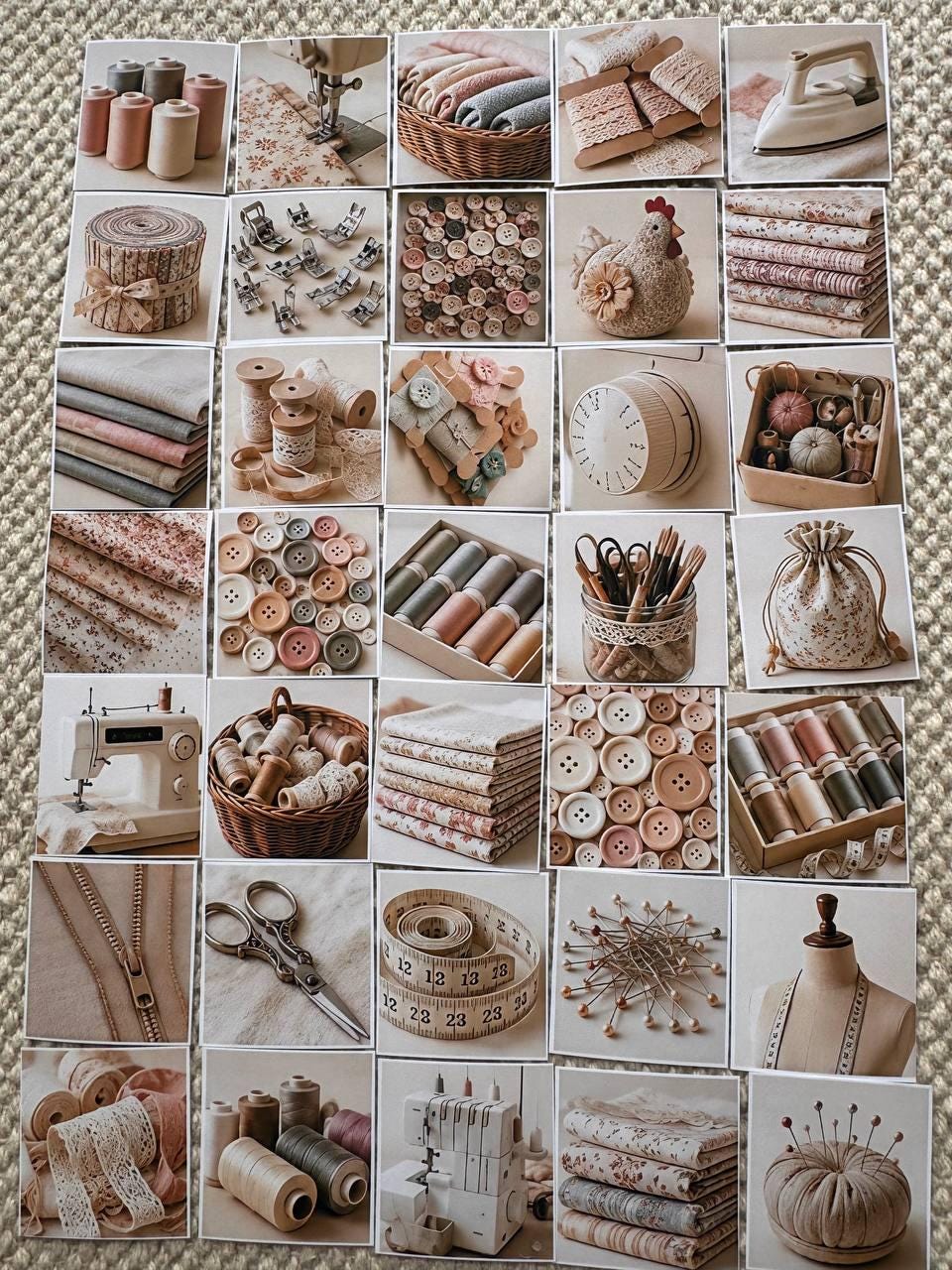 Set of 30 Sewing Stickers Set, Vintage Sewing Die Cuts, Neutral Craft Stickers, Sewing Journal Ephemera, Scrapbook Sewing Supplies Pack